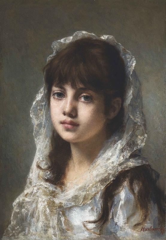 Alexei Harlamov Portrait of ayoung girl wearing a white veil Germany oil painting art